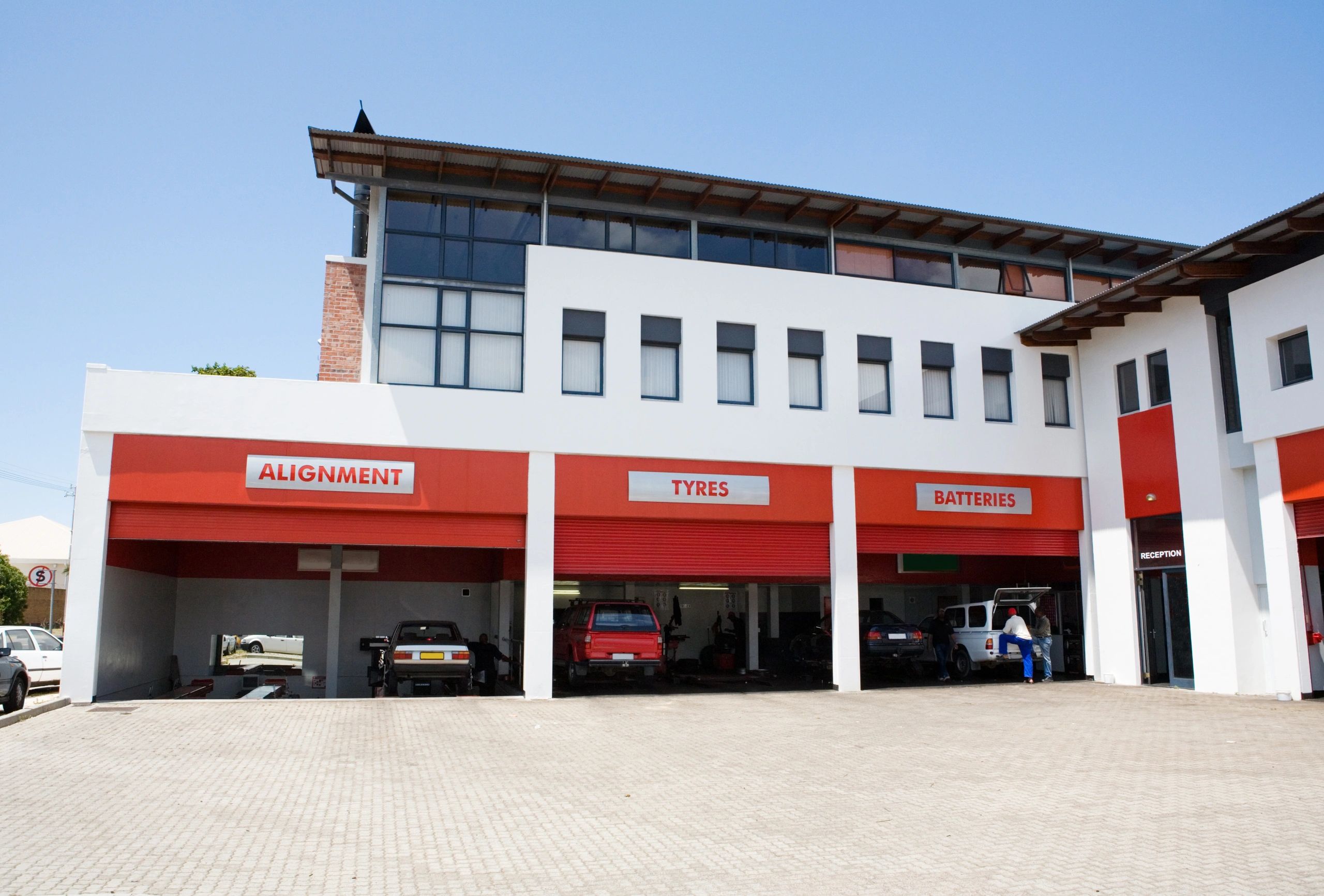 Modern Japanese car repair shop exterior